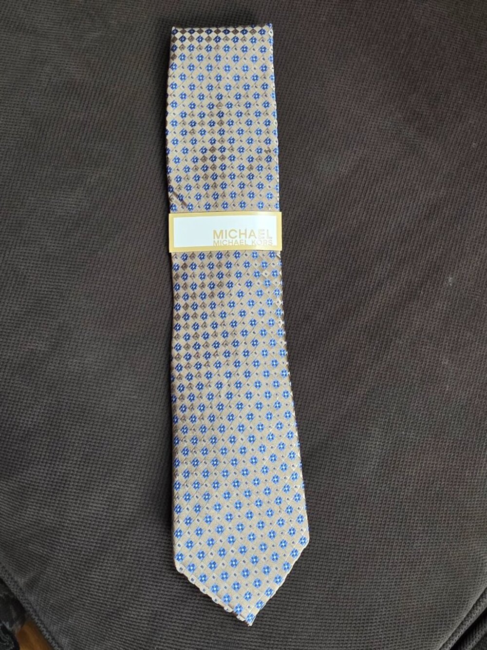 NWT MICHAEL Michael Kors Gold/Blue Diamond Print Tie